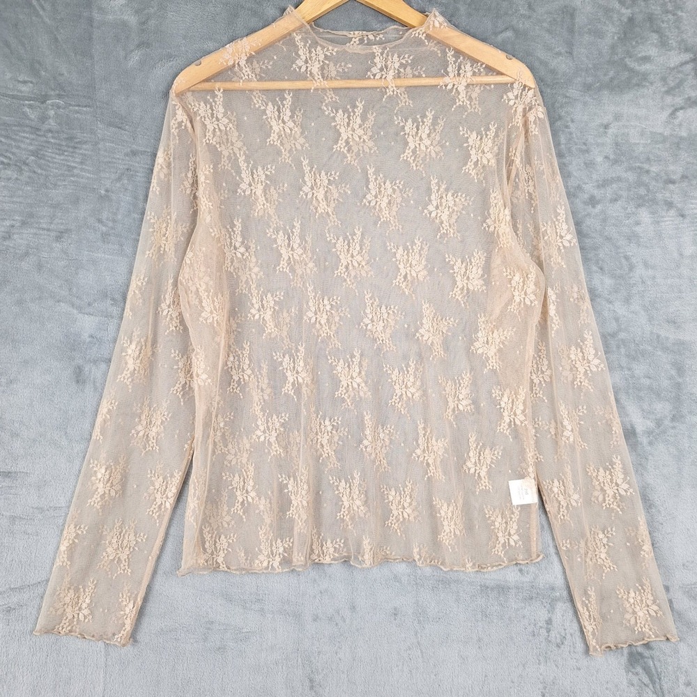 Womens Top 2XL Floral Lace Sheer Fairy Romantic Layering Mesh Mock Neck Dainty